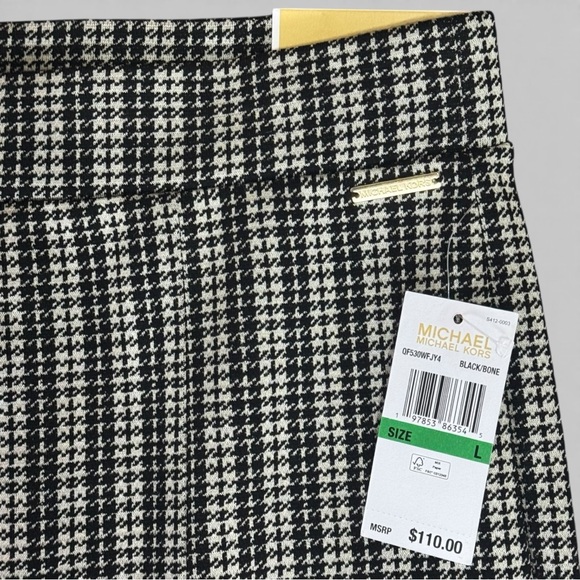 Michael Michael Kors Houndstooth Flare Pull-On Pants Stretchy L Black White NWT - Picture 5 of 9